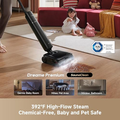 DREAME Aero Pro Steam Wet Dry Vacuum Mop, 392℉ Steam Cleaning, 28kPa Suction, 3.88in Ultra-Slim Vacuum Mop Combo, 0 Hair Tangle for Pet Owner, Heated Brush Wash, Hot Air Drying, Up to 70min Runtime