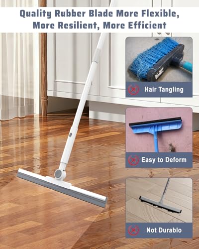 Heavy Duty Floor Squeegee for Concrete Floor– 16.7” Silicone Broom with Cloth Clip Design, 53” Extendable Window Cleaner, Bathroom Mop for Garage, Bathroom, Garage, Tile, Patio &Shower