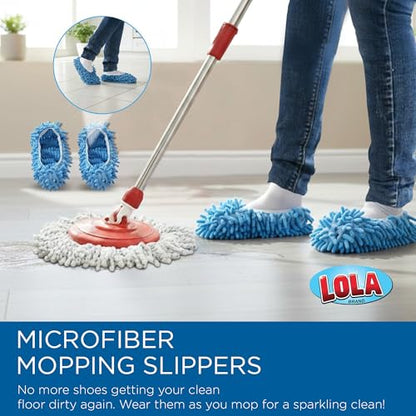 Revolution Deluxe Spin Mop & Bucket, w/ 3 Microfiber Washable Heads, 1 Pair Microfiber Mop Slippers, Fast Dry, Deep Clean Floors & Hands-Free Wringer, Easy Spin Dry, No Exhaustive Foot Pedal, LOLA