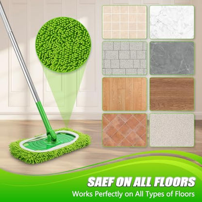 Set of 4 Reusable Microfiber Mop Pads Compatible with Swiffer Sweeper, Dry Sweeping Cloths, Washable Wet Mopping Cloth Refills for Floor Cleaning (Mop is Not Included) (4 Pack, Green) - color: Green