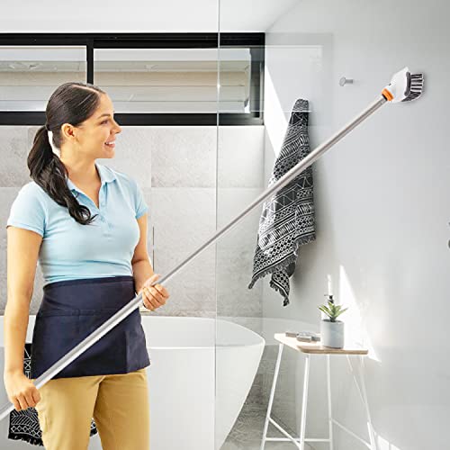 Superio Deck Scrub Brush with Long Handle, Heavy Duty Stiff Bristles Grout Scrubber with Scraper - Cleans Hot Tub, Swimming Pool, Granite Tiles, Bathroom, Patio, Kitchen, Wall and Deck (54 Inches) - size: 54 Inches