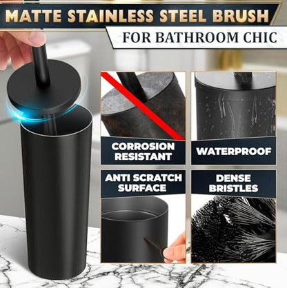 Black Toilet Brush and Holder Set - Scratch Resistant Black Toilet Bowl Brush and Holder with Soft Bristles Replaceable Head, Protection from Splashes, and Compact Design - for Effective Cleaning - color: Black