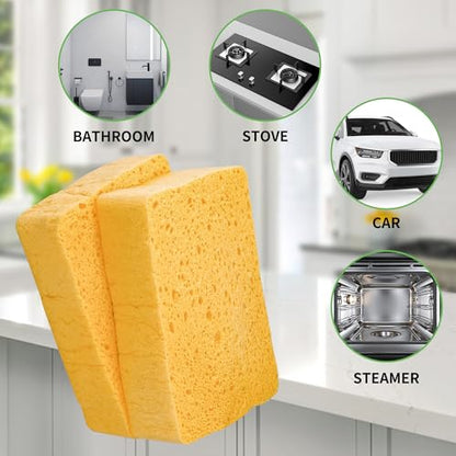 4 Pack Compostable Thicker Pop-Up Sponges - Expanding, Non-Scratch, Plant-Based Dish Cellulose Sponges Car Wash Sponge - color: Yellow-4