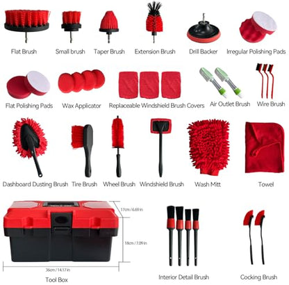 35Pcs Car Detailing Kit, Car Detailing Brush Set, Car Interior Cleaning Kit with Windshield Cleaning Tool and Tool Box, Multi-Functional Vehicle Cleaning Tool for Wheels