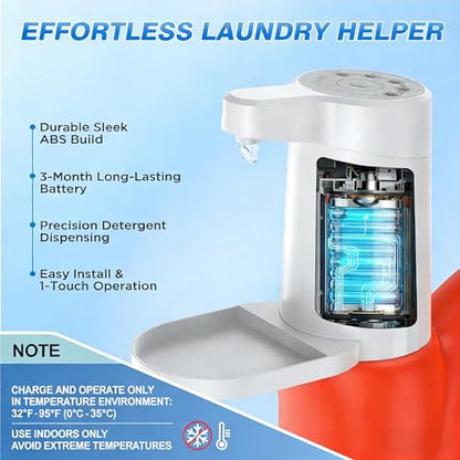 Electric Laundry Detergent Dispenser Pump, One-Press 15-75ml, Fast Dispense from-Large-Container, Rechargeable 2Ah, No-Spill, for Liquid Soap, Fabric Softener, Laundry Room Organization (White)