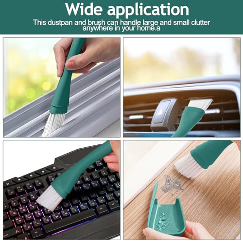 Crevice Cleaning Brush with Dustpan, Mini Dust Pans for Window Tracks, Sliding Door Rails, Scrubber Cleaning Tool for Key Board, Green - color: Green