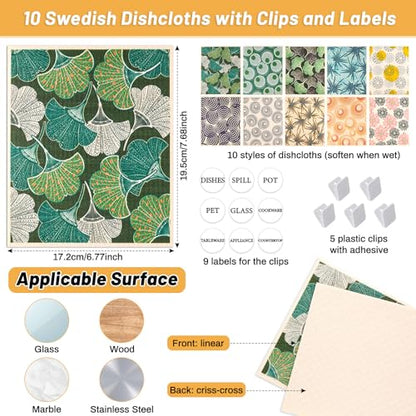 Lucomb 10 Pack Swedish Dishcloths for Kitchen, Reusable Cleaning Cloths Absorbent Non-Scratch Cellulose Sponge Cloths for Dishes Counters - color: Multi-plants