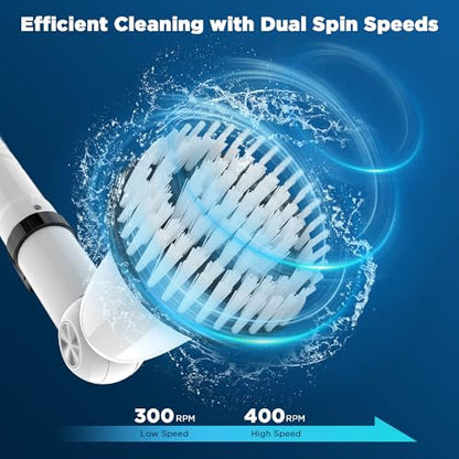 EcoGecko Electric Spin Scrubber, Bathroom Cleaner, Power Shower Cleaning Brush with Extendable Handle & 4 Brush Heads, Dual Speed & USB-C Charging, Shower Scrubber for Bathtub, Tile, and Floor