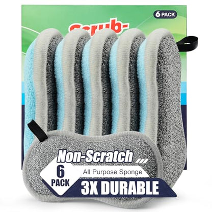 Dual Sided All-Purpose Sponges Kitchen,Dish Sponge for Washing Dishes Cleaning Kitchen,Non Scratch,Rough Scrubbers for Non-Stick Cookware, Soft Microfiber Scrub for Dishes(Bule,6Pack) - color: Blue