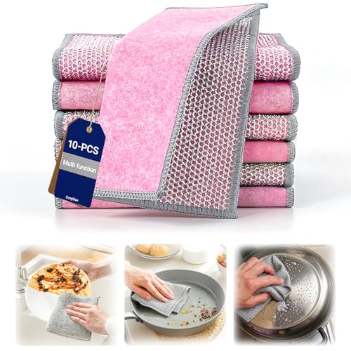 Multifunctional Non-Scratch Wire Dishcloth, 10PCS Double Layer Multipurpose Wire Dishwashing Rags for Wet and Dry, Dish Cloths for Washing Dishes, Stovetops, Kitchen Countertops with Ease - size: 10-PCS Multi-Function