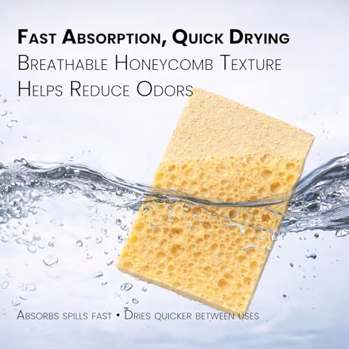Mistifi Compressed Cellulose Sponges, Natural Plant-Based Kitchen Sponges, Super Absorbent Non-Scratch Cleaning Sponge for Dishes, Counters, Bathroom & More – Reusable Dish Sponges (6 Pack)