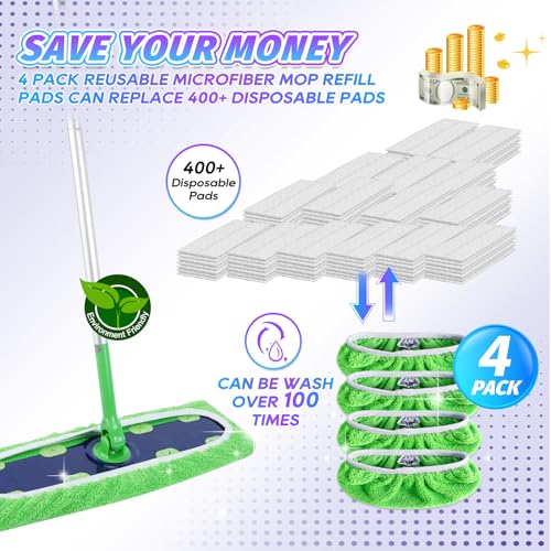 KEEPOW Reusable Mop Refill Pads Replacement Compatible with Swiffer XL, XL Wet Refills for Hardwood Floor Cleaning,4 Pack - color: Green, 4 Pack