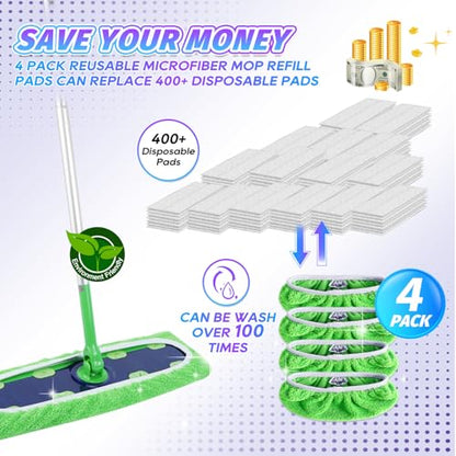 KEEPOW Reusable Mop Refill Pads Replacement Compatible with Swiffer XL, XL Wet Refills for Hardwood Floor Cleaning,4 Pack - color: Green, 4 Pack