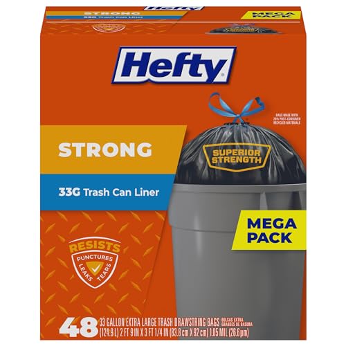 Hefty Strong Extra Large Trash Bags, Black, 33 Gallon, 48 Count - style: 48 Count (Pack of 1)