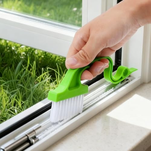 Window Track Cleaning Brush, Hand-held Magic Window Track Cleaning Tools, Ergonomic Handle, for Sliding Door, Sill, Multipurpose(Green) - color: Green