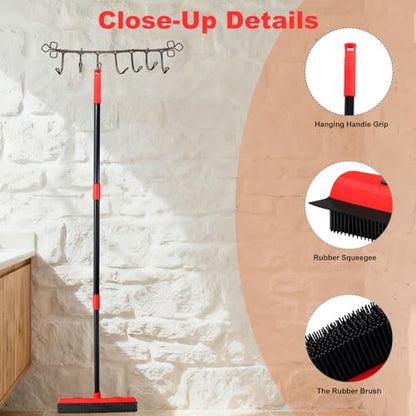 Rubber Broom for Pet Hair Removal with Squeegee, 49Inch Long Iron Handle Design, Portable Lint Remover Brush, Suitable for Carpets, Hardwood Floors and Tile Cleaning.