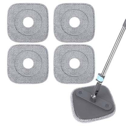 Square Microfiber Mop Pads Compatible with True & Tidy True Spin Mop - Mop Replacement Pads for Square Spin Mop and Bucket - Washable Pads fit for All 9 Inch Square Spin Mop (4 Pack) - color: 4 Pack (Grey)