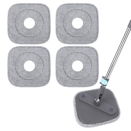 Square Microfiber Mop Pads Compatible with True & Tidy True Spin Mop - Mop Replacement Pads for Square Spin Mop and Bucket - Washable Pads fit for All 9 Inch Square Spin Mop (4 Pack) - color: 4 Pack (Grey)
