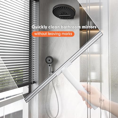Rubber Floor Squeegee for Smooth Surface Concrete Floor, Tile Floor, Heavy Duty Garage Shower Floor Squeegee Broom for Removing Water, Commercial Scrubber Mop with Adjustable Long Handle - style: Cleaning scraper - extended pole