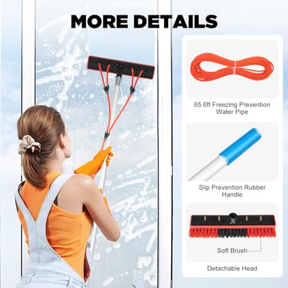 24 Foot Exterior House Cleaning Brush Set, Water Fed Pole Kit, Water Fed Brush, Water Fed Cleaning System, Aluminum Outdoor Window Cleaner, Cleaning and Washing Tool