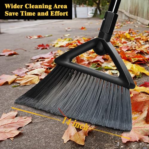 Heavy Duty Broom Outdoor and Indoor, 2 Pack Commercial Angle Brooms with Longer Handle, Perfect Black Broom for Garage, Kitchen, Courtyard, Restaurant - color: 2 * Black