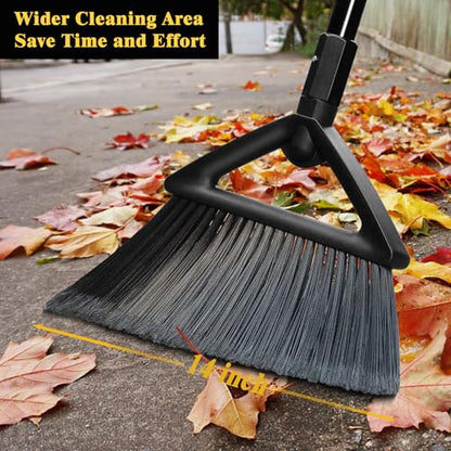 Heavy Duty Broom Outdoor and Indoor, 2 Pack Commercial Angle Brooms with Longer Handle, Perfect Black Broom for Garage, Kitchen, Courtyard, Restaurant - color: 2 * Black