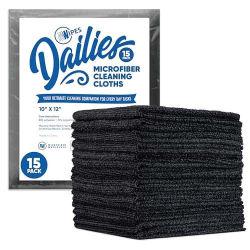 Dailies Microfiber Cleaning Cloths | 15-Pack (Black) 12"x10" | Fits TowelNest Dispenser | Reusable, Absorbent, Washable | Eco-Friendly Paper Towel Alternative - color: Black, size: 15 Count (Pack of 1)