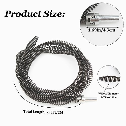 10mm Heavy-Duty Drain Auger Snake Cable with Drill Adapter - 6.5Ft/2M Flexible & Reusable Plumbing Clog Remover for Kitchen, Bathroom, Toilet, Shower Sink & Pipe