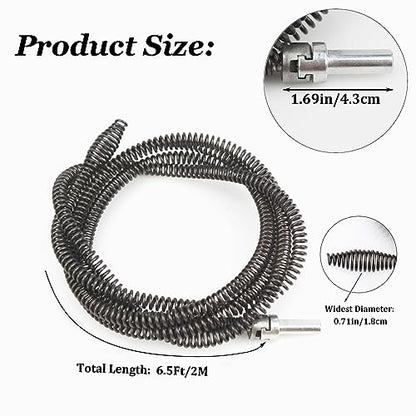 10mm Heavy-Duty Drain Auger Snake Cable with Drill Adapter - 6.5Ft/2M Flexible & Reusable Plumbing Clog Remover for Kitchen, Bathroom, Toilet, Shower Sink & Pipe