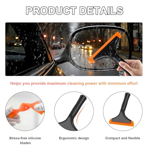 KVAEY Small Silicone Window Squeegee, 5.9 Inch Car Windshield Water Blade Squeegee with Non-Slip Handle, All-Purpose Cleaning Squeegee for Car Windshield, Window, Mirror (Black) - color: Black