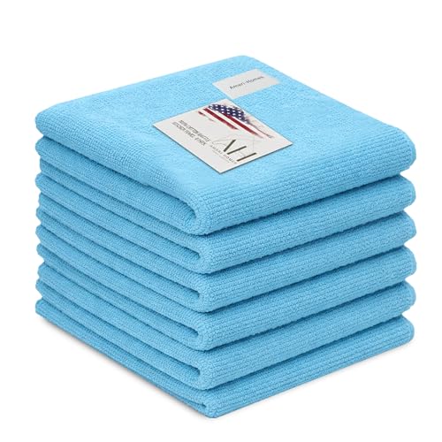 Ameri-Homes Microfiber Cleaning Cloths 12 x 12 Inches, 400 GSM Ultra Soft, Lint-Free & Scratch-Free, Highly Absorbent Towels for Car, Kitchen, Glass & Home Cleaning, Pack of 6 (Blue) - color: Blue