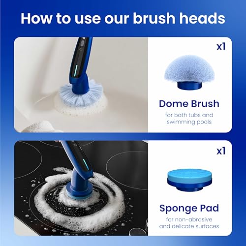 2026 Upgraded Electric Spin Scrubber: 120 Min Runtime, IPX7 Waterproof Cordless Power Scrubber, Adjustable Extension Handle, 8 Heads, 2 Speeds for Shower, Tub, Tile & Floor