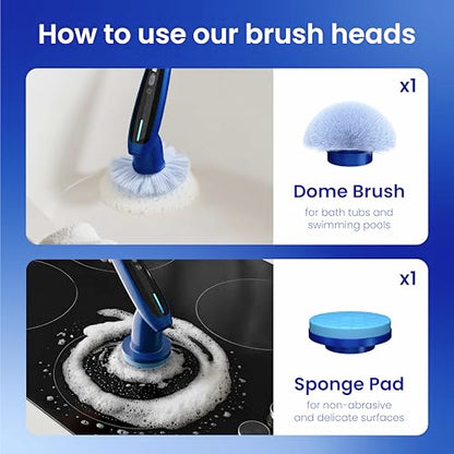 2026 Upgraded Electric Spin Scrubber: 120 Min Runtime, IPX7 Waterproof Cordless Power Scrubber, Adjustable Extension Handle, 8 Heads, 2 Speeds for Shower, Tub, Tile & Floor