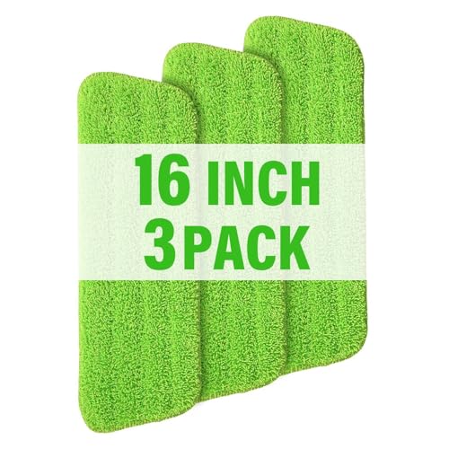 16.5" Microfiber Mop Pads Refills, 3 Pack Reusable Replacement Heads | reusable wet mop refills, machine washable for 14-16 inch spray mops, hardwood floors, dust cleaning & scrubbing - color: 16"green*3
