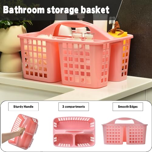 Haundry Plastic Shower Caddy Basket with 3 Compartments, Portable Divided Cleaning Supply Storage Organizer with Handle (Pink) - color: A Style-Pink
