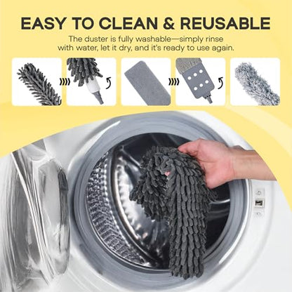 Microfiber Feather Duster with Extension Pole 100 Inches, (8 PCS), Cleaning Brush, Dusters for Cleaning High Ceilings, Cobwebs, Blinds, Cars, Reusable, Washable, Extendable, Ceiling Fan Cleaner Duster