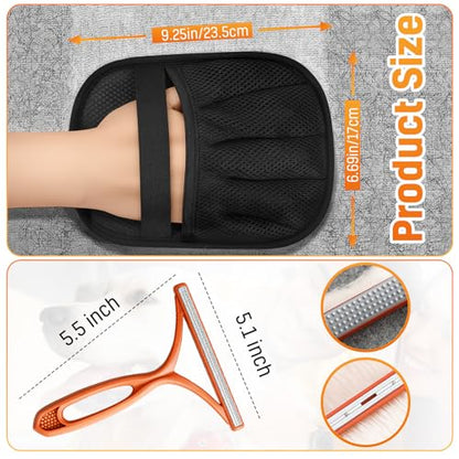 3pcs Large Pet Hair Removal Gloves for Cats | Electrostatic Magic Brush for Clothes, Beds, Sofa, Carpets | Fur Hero | Thickened Newly Upgraded | Fur Remover Mitt for Dogs, 2 Gloves + 1 Lint Scraper