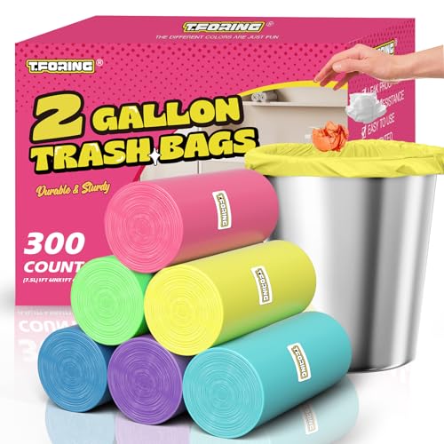 Small 2 Gallon Trash Bags Unscented, 0.78 Mil, Colored, 300 Count | 7.5 Liter Garbage Bag, Plastic Waste Basket Can Liners, Durable, Leakproof, Tear Resistant, for Bathroom Bedroom Home Bulk - color: 2gal-300