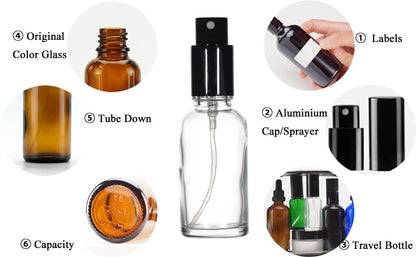 YIZHAO Clear Glass Spray Bottles 1oz, with Small Fine Mist Spray, Metal Cap, Refillable for Essential Oil,Travel,Cleaning,Perfume,Aromatherapy,Makeup – 6 Pcs - color: Transparent, size: 30ml-6