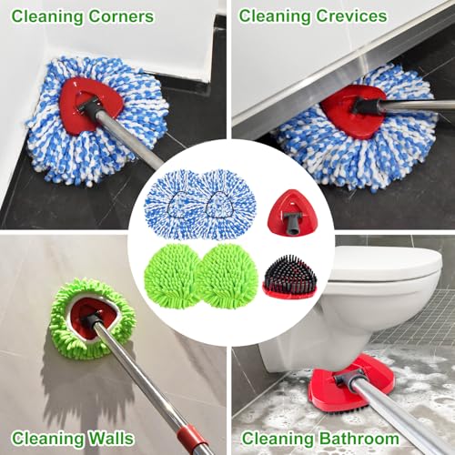Mop Heads Replacements for Ocedar Easywring RinseClean 2 Tank Spin Mop Replace Heads for O Cedar 2 Tank Spin Mopping Sets Including 4 Pack Refills, 1 Pack Scrub Brush and 1 Base for All Floors Clean - size: for Ocedar 2 Tank