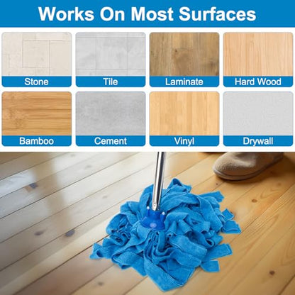 KeFanta Mop, Microfiber Cloth Mops for Floor Cleaning, One Pole with Two Microfiber Cloth Wet Mop Refills, String Mop with 49" Long Handle, Blue (1 Handle & 2 Mop Heads)
