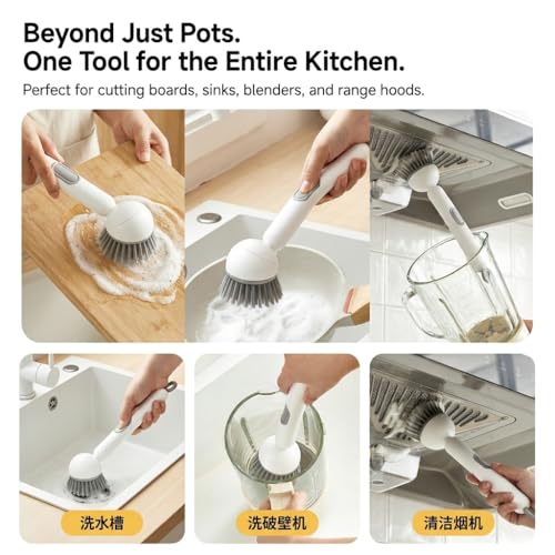Rotatable Kitchen Cleaning Brush with Built-in Soap Dispenser for Non-Stick Pans, Stainless Steel Pots, Ceramic Cookware, Range Hood Filters, Oven Grates