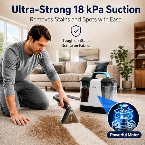 Upholstery Cleaner Machine & Carpet Cleaner | Portable Spot Cleaner with Strong Suction and Scrubbing Brush for Pet Stains, Spills on Couches, Rugs, Mattresses, Car Interiors (White) - color: White