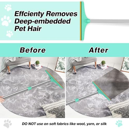 58" Adjustable Long Handle Carpet Rake - Carpet Rake for Pet Hair Removal,Reusable Pet Hair Removal Tool, Cat Dog Hairs Carpet Broom Rakes - color: Green, size: 58inch