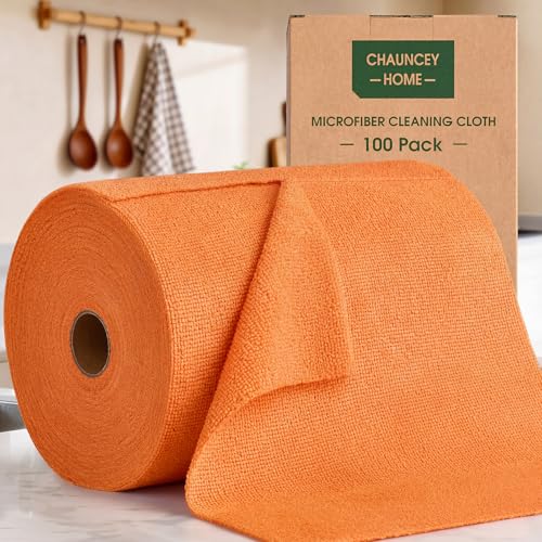 Microfiber Cleaning Cloth Roll–100 Pack, Tear Away Microfiber Towels, Reusable, Washable, Scratch-Free, Kitchen Towels for Car, Home, Kitchen, Glass, Dishes(Honey Orange) - color: Honey Orange