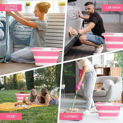 Collapsible Mop Bucket 4.2 Gallon(16L), Space-Saving Foldable Cleaning Bucket with Handle & Hanging Hole for Home, Swimming Pool, Camping, Car Wash & Outdoor (Pink White) - color: Pink White