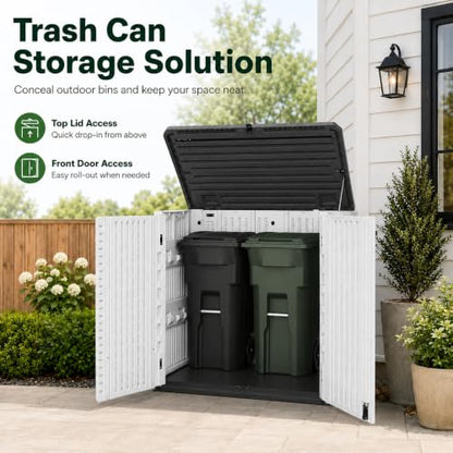 ADDOK 26 Cu.Ft Outdoor Storage Shed with Floor,Large Waterproof Resin Storage Cabinet with Lift-Up Lid,Double Doors and Lockable Design for Lawn Mower,Garden Tools, Patio,Backyard and Pool Supplies - size: 26 Cu.Ft-White
