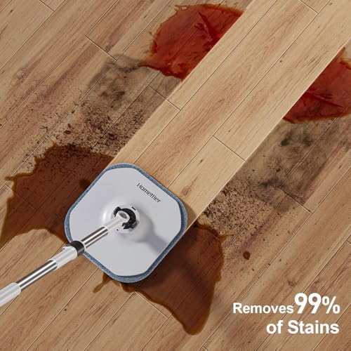 HoMettler Mop and Bucket Set, Spin Mop and Detachable Inner Mop Bucket with Separate Dirty/Clean Water System, Self-Wringing Square Mops for Floor/Wall Cleaning with 6 Microfiber Pads - size: Mop and Bucket System with 6 Pads