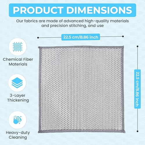 11 PCS Upgraded 3-Layer Non-Scratch Wire Dishcloths – Steel Wire Dish Cloths for Kitchen, Dish Towels & Wire Dishwashing Rags – Reusable Wire Rags for Cleaning Cookware, Dishes, Sinks – 8.66” x 8.66”