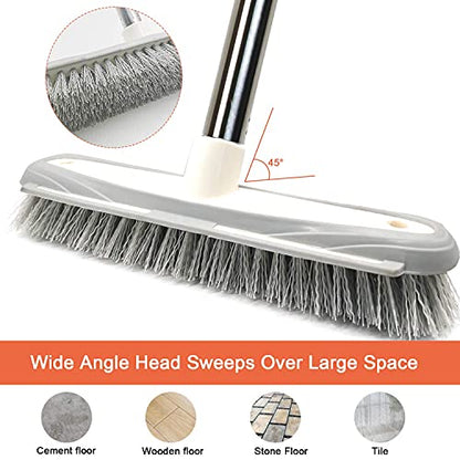 Push Broom,Tub Tile Broom Brush,Stiff Bristles Broom for Shower Cleaning, Patio, Kitchen,Grout and Garage,Indoor Outdoor Cleaning Brush,Adjustable Stainless Steel Long Handle-46.5"… - color: Stiff Bristles